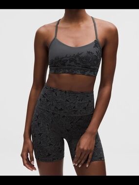 Dark Charcoal Floral-Print Sports Bralette & Bike Short Set